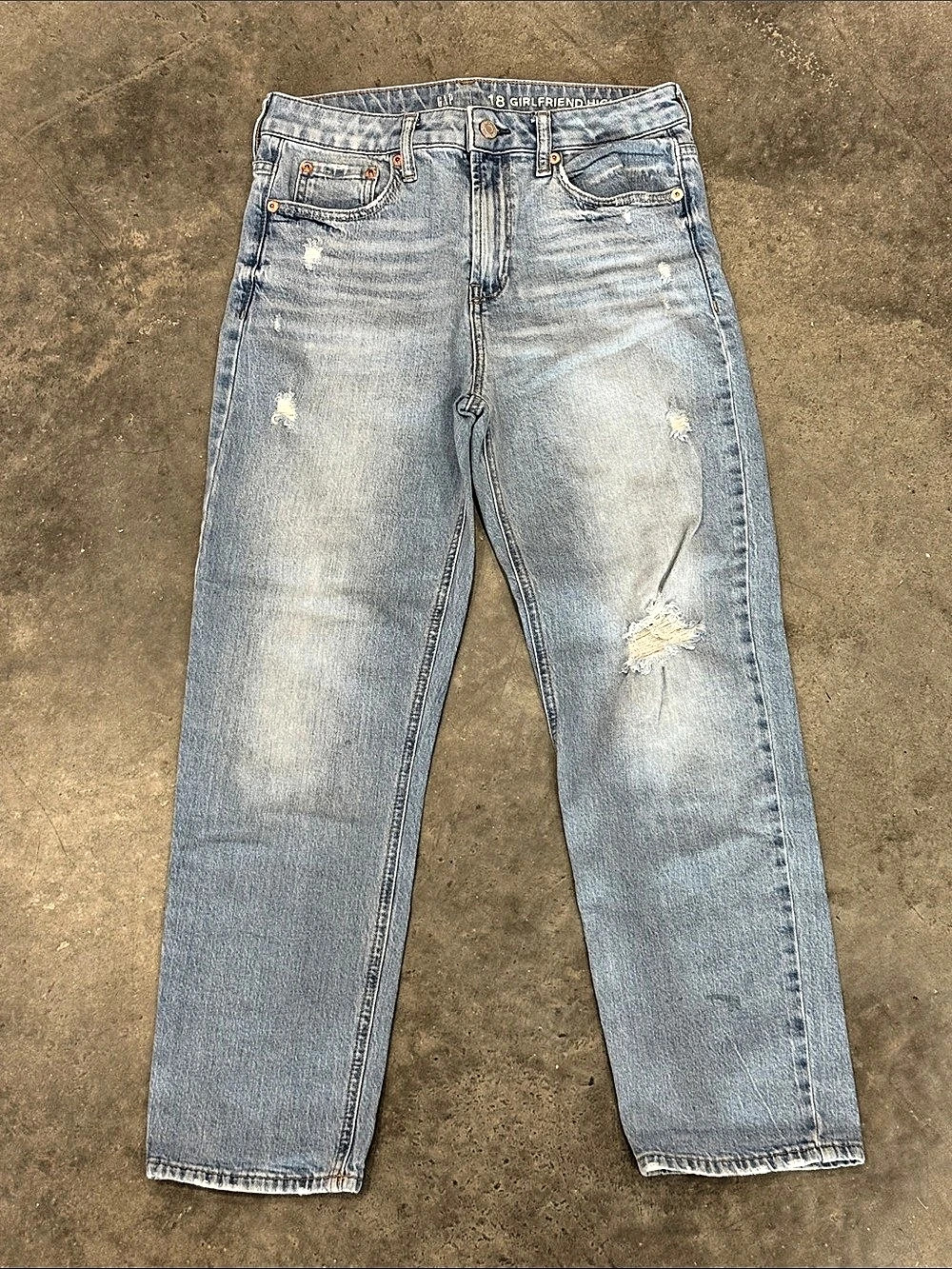 GAP Girlfriend High Rise Jeans Distressed Jeans in Blue Girls 18